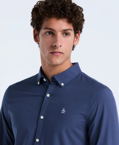 Original Penguin Long Sleeve Oxford Shirt With Stretch - Sargasso Sea