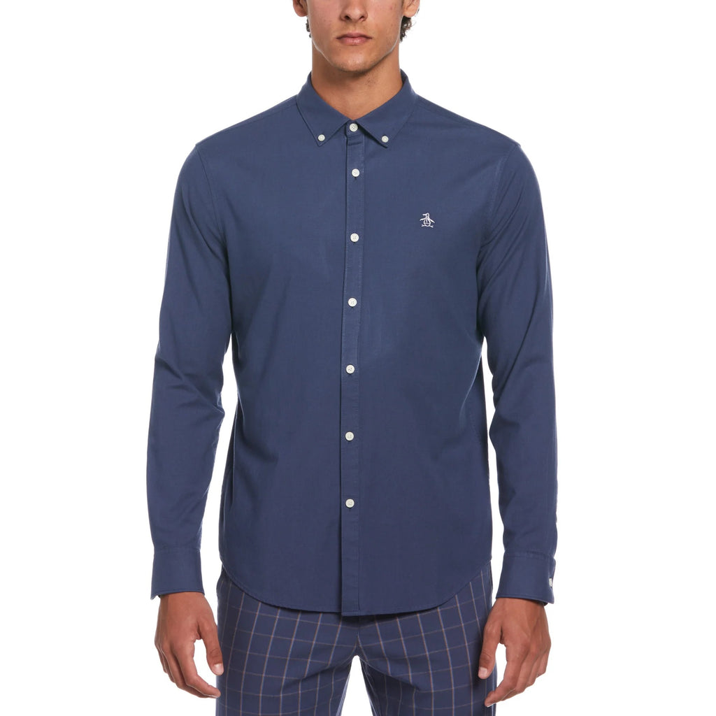 Original Penguin Long Sleeve Oxford Shirt With Stretch - Sargasso Sea