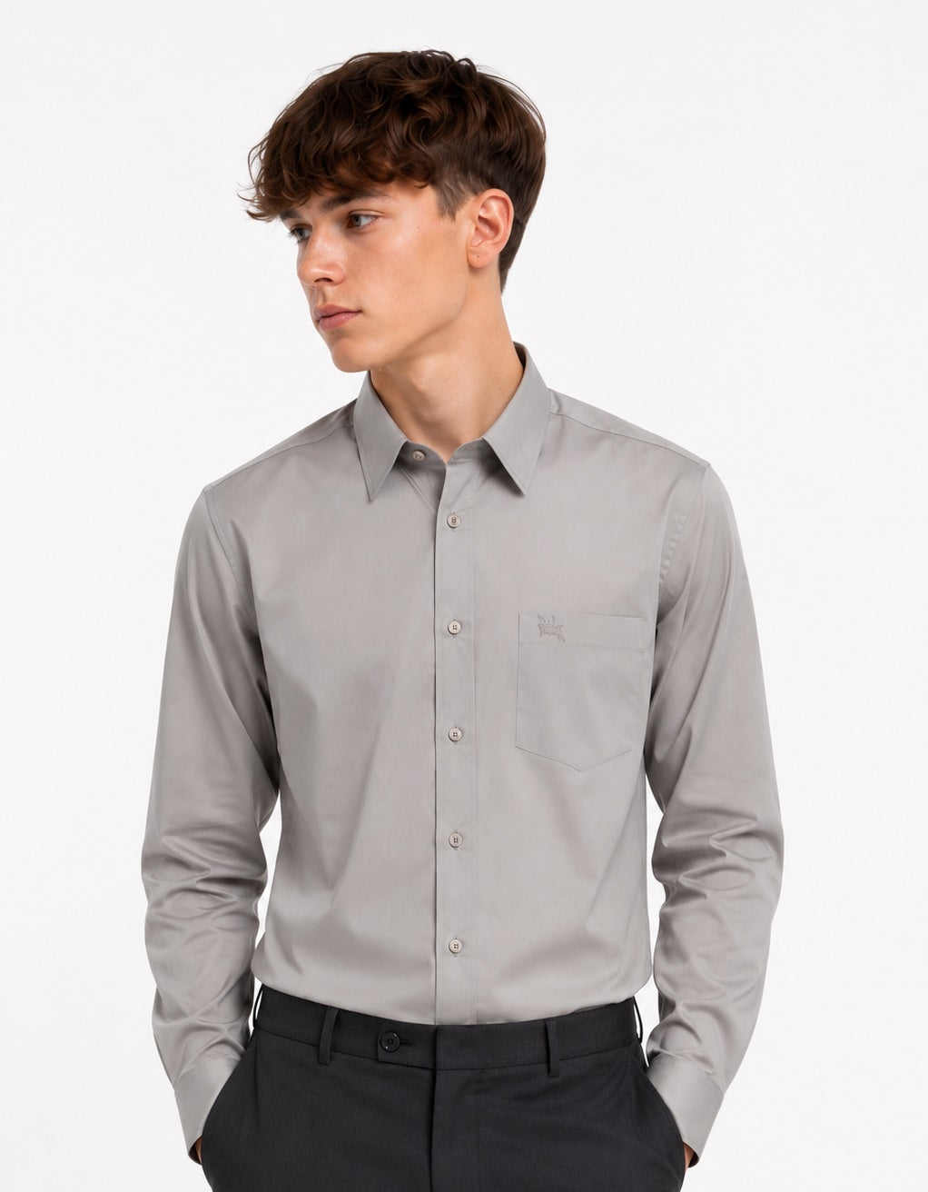 Deer Park Long Sleeved School Shirt - Grey