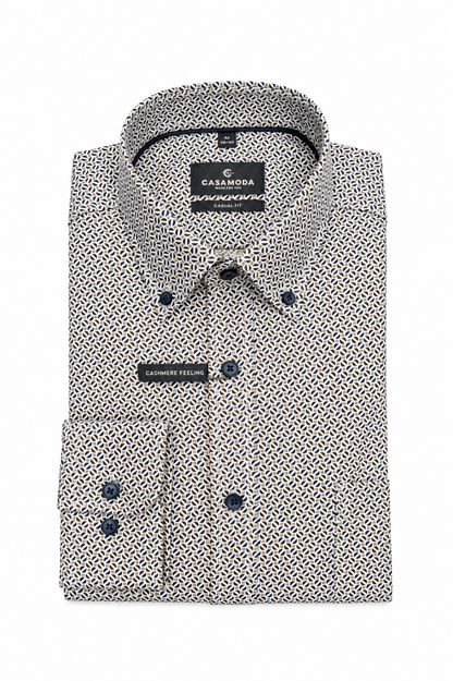 Casa Moda Casual Fit Long Sleeve Shirt - Beige/Navy