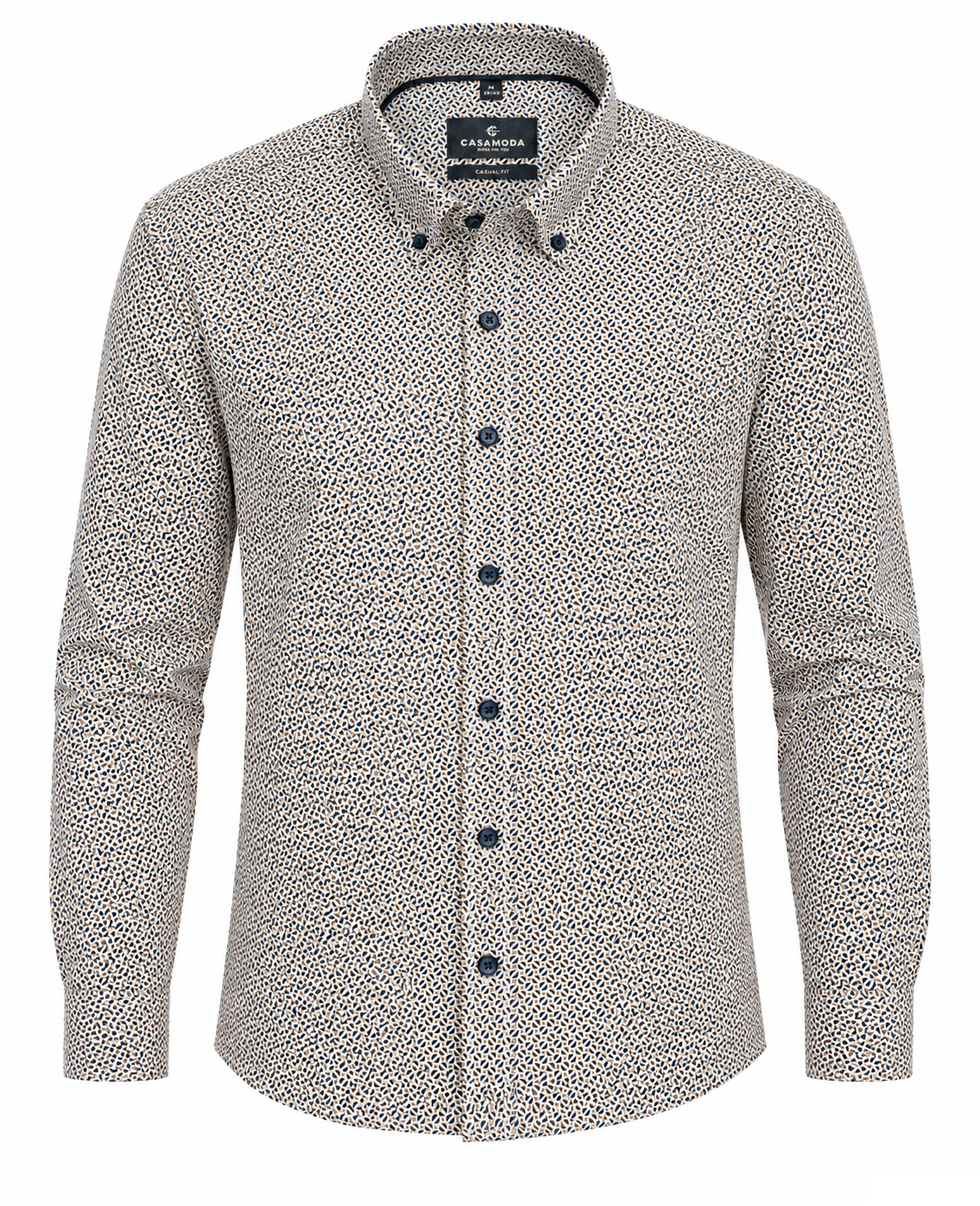 Casa Moda Casual Fit Long Sleeve Shirt - Beige/Navy
