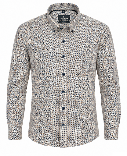 Casa Moda Casual Fit Long Sleeve Shirt - Beige/Navy