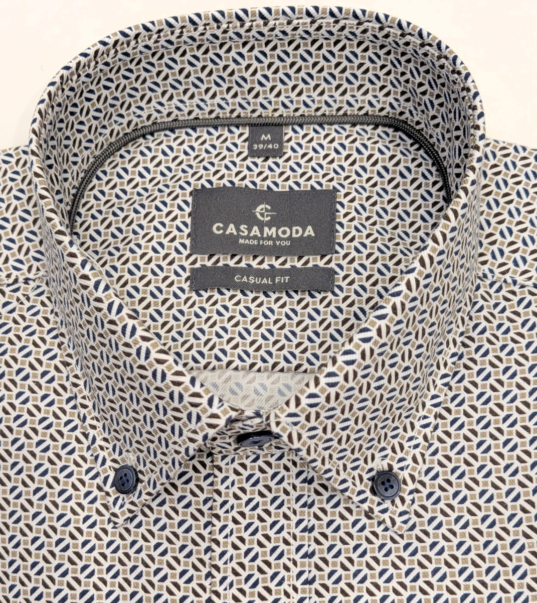 Casa Moda Casual Fit Long Sleeve Shirt - Beige/Navy