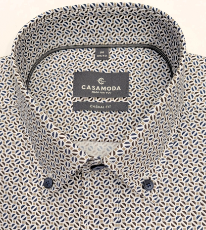 Casa Moda Casual Fit Long Sleeve Shirt - Beige/Navy