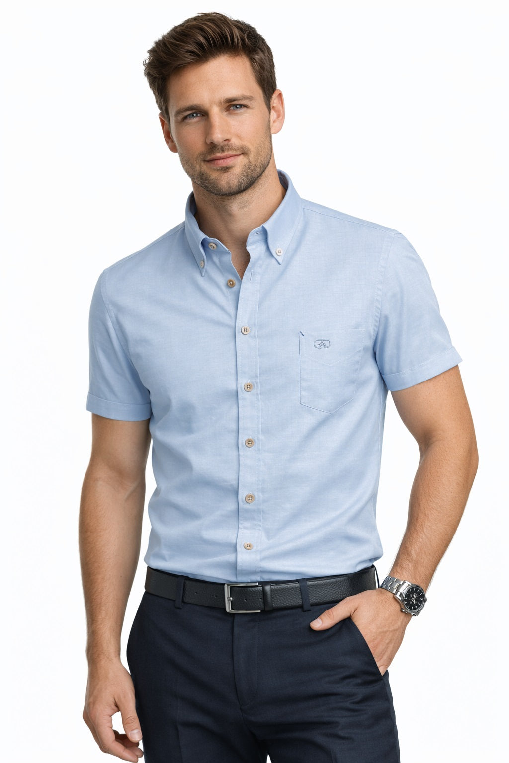 Andre Shannon Short Sleeve Oxford Shirt - Blue