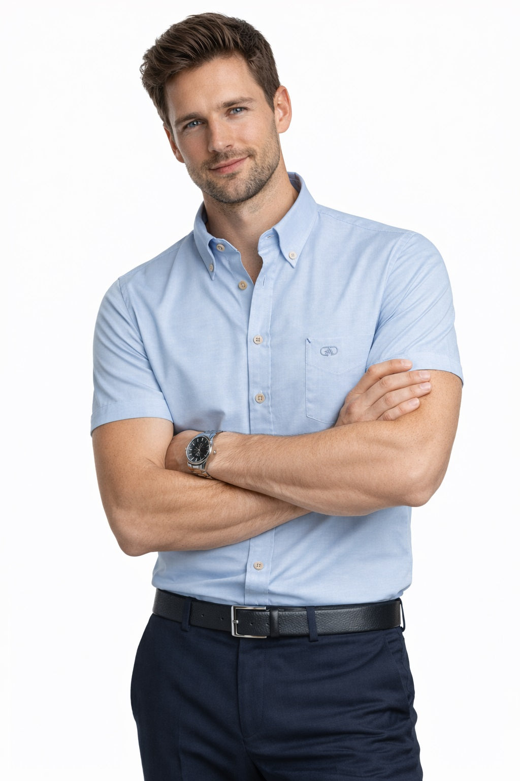 Andre Shannon Short Sleeve Oxford Shirt - Blue