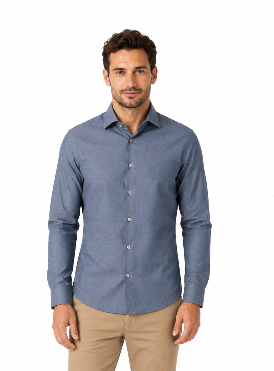 Remus Uomo Tapered Long Sleeve Formal Shirt - Blue