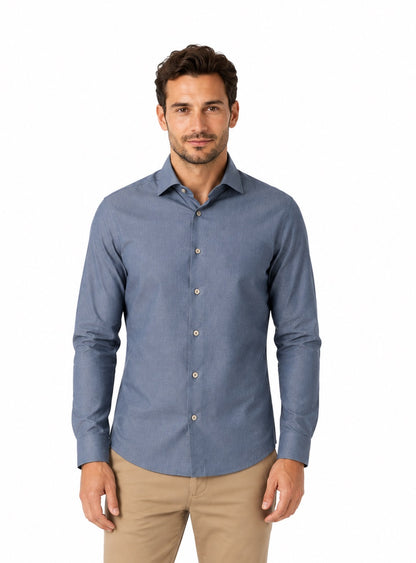 Remus Uomo Tapered Long Sleeve Formal Shirt - Blue