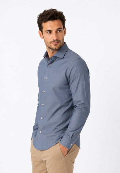 Remus Uomo Tapered Long Sleeve Formal Shirt - Blue
