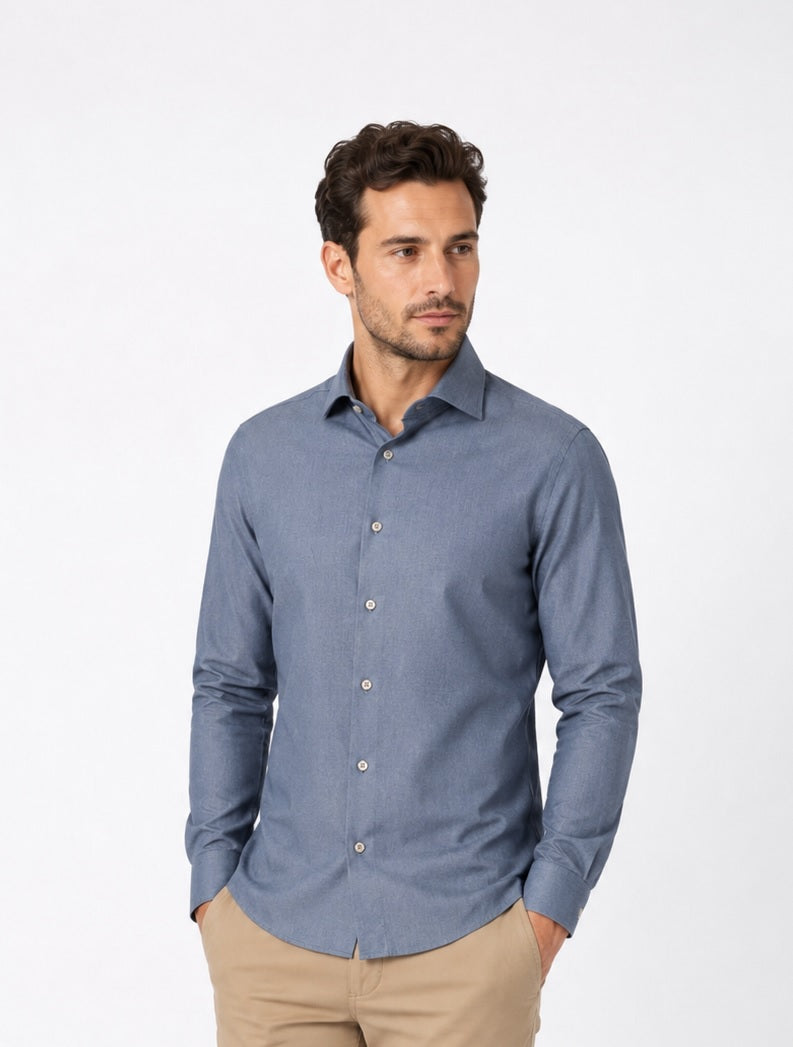 Remus Uomo Tapered Long Sleeve Formal Shirt - Blue