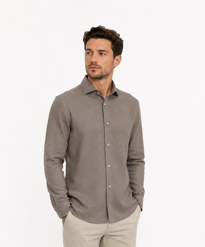 Remus Uomo Tapered Long Sleeve Formal Shirt - Light Brown