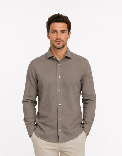 Remus Uomo Tapered Long Sleeve Formal Shirt - Light Brown