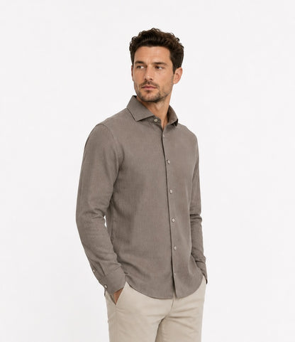Remus Uomo Tapered Long Sleeve Formal Shirt - Light Brown