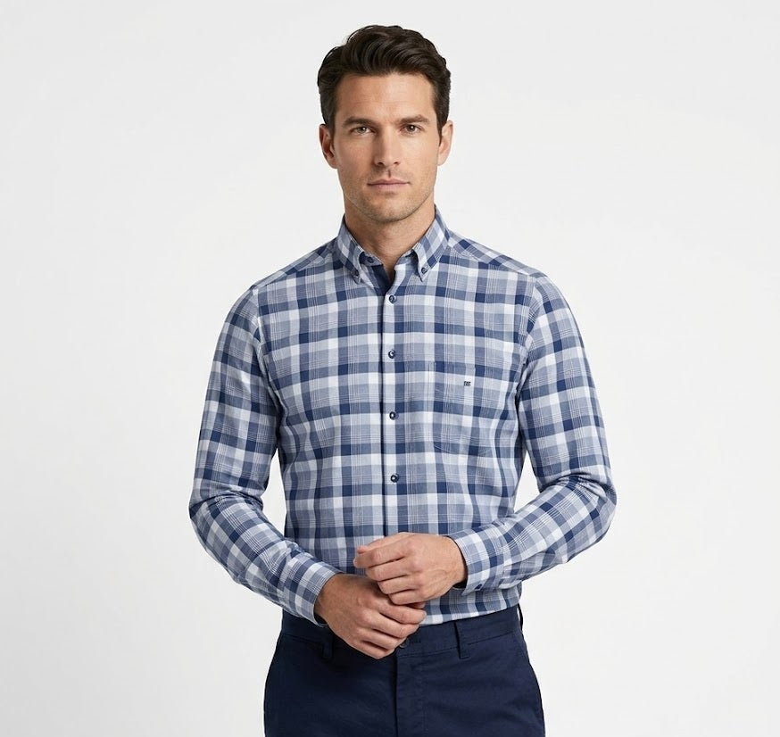 Daniel Grahame Checkered Long Sleeve Casual Shirt - Navy/White