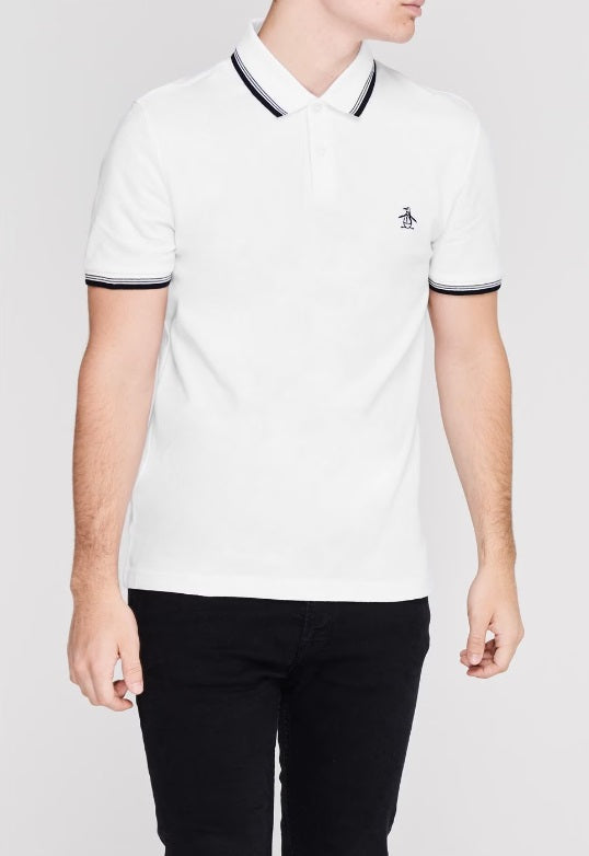 Original Penguin Short Sleeve Tipped Polo Shirt - Bright White/Navy