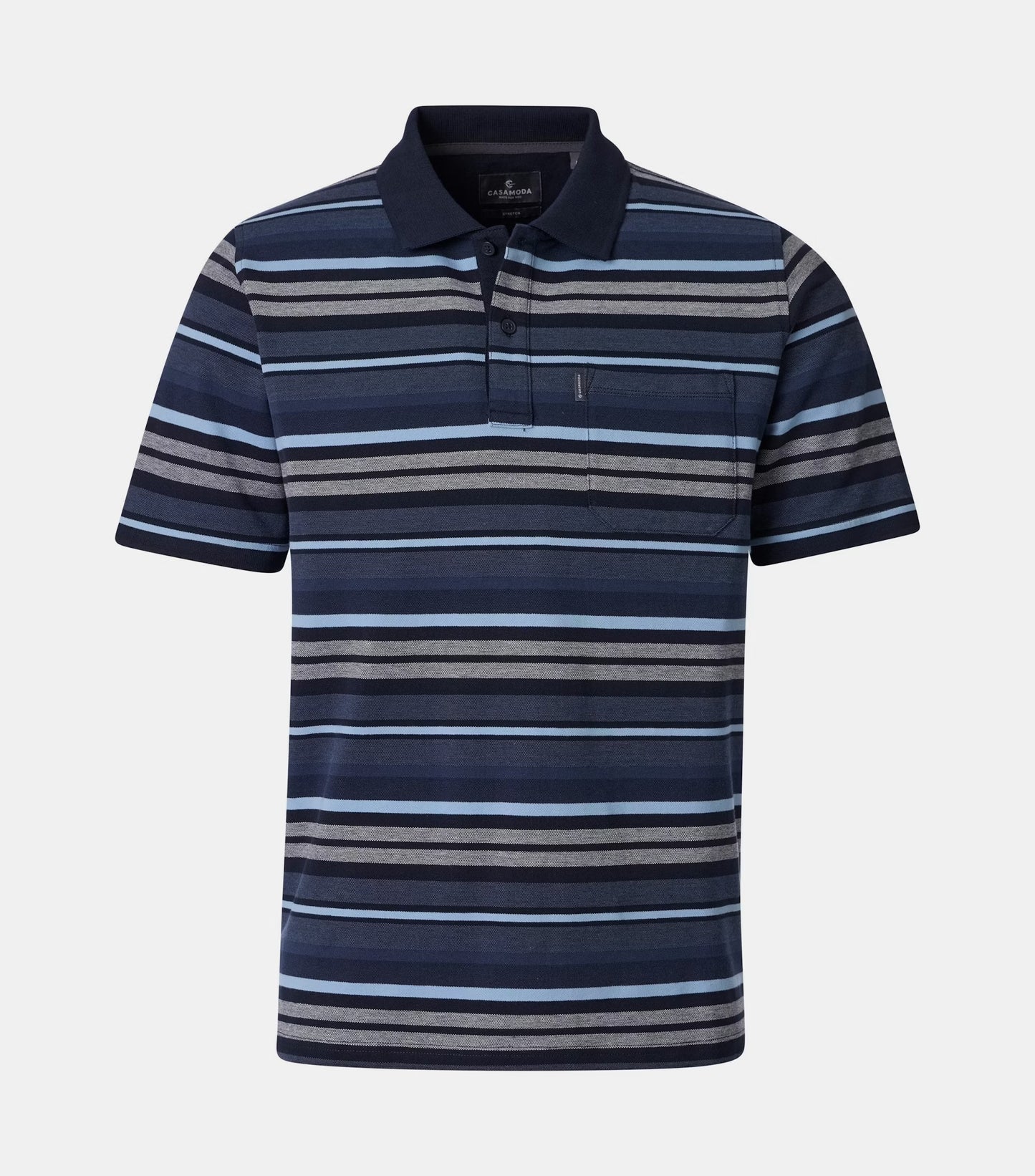 Casa Moda Short Sleeve Striped Polo Shirt - Dark Blue