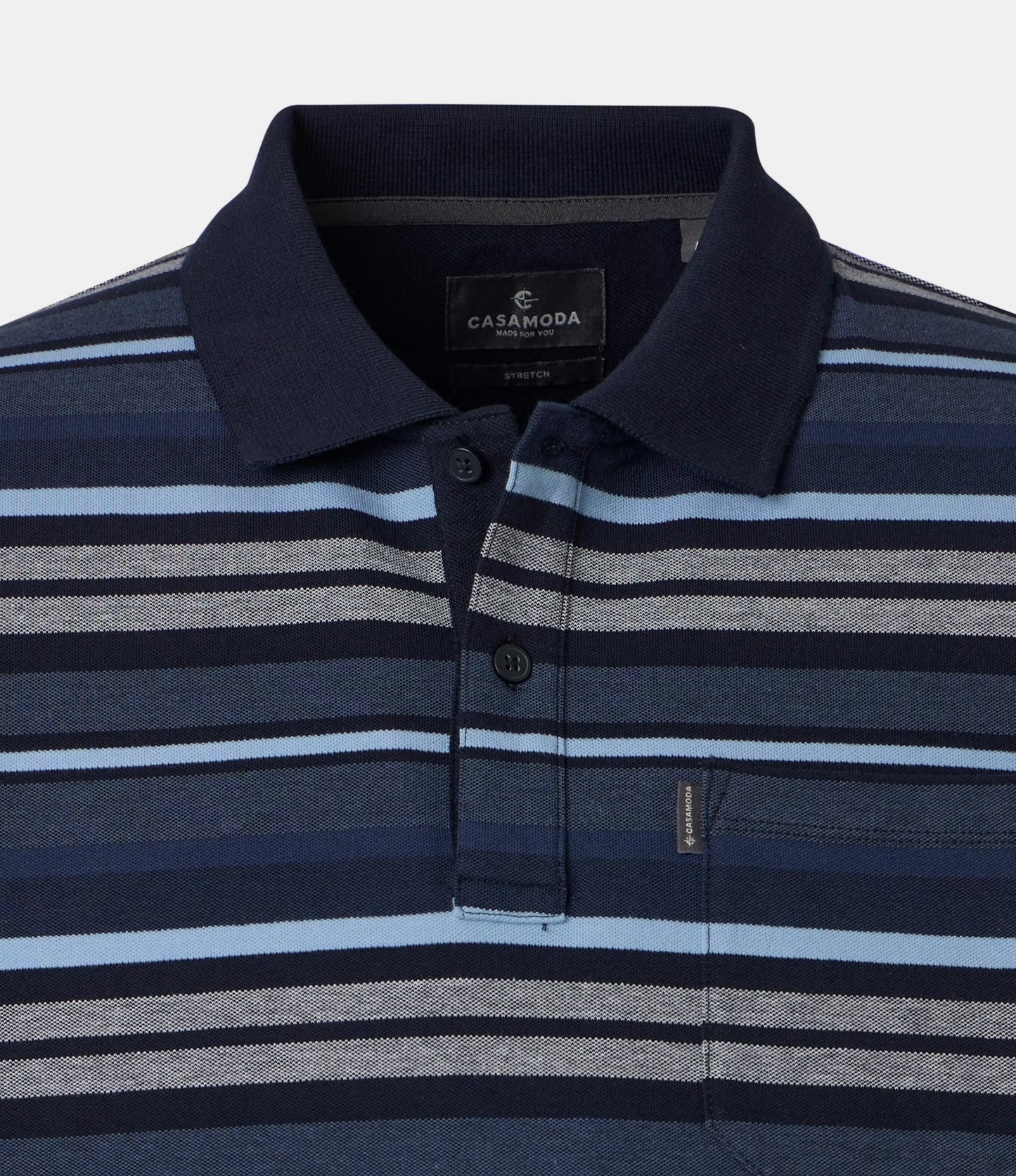 Casa Moda Short Sleeve Striped Polo Shirt - Dark Blue