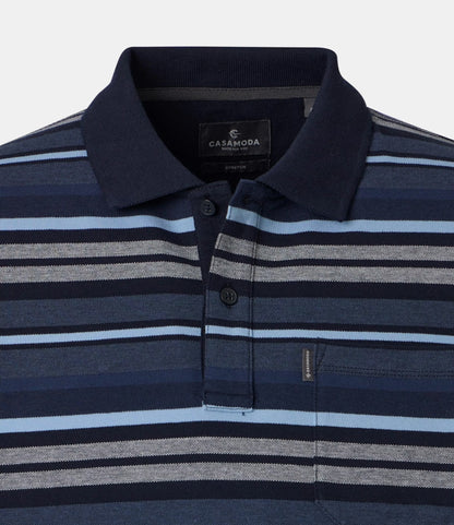 Casa Moda Short Sleeve Striped Polo Shirt - Dark Blue