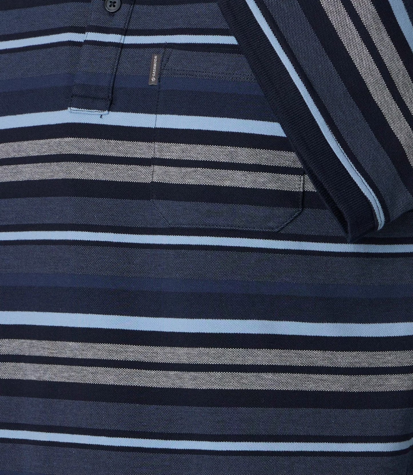 Casa Moda Short Sleeve Striped Polo Shirt - Dark Blue