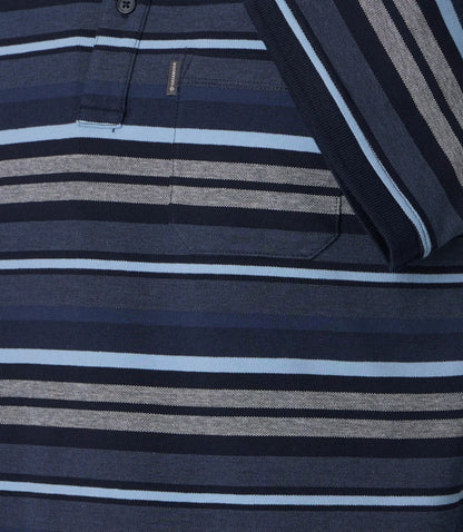Casa Moda Short Sleeve Striped Polo Shirt - Dark Blue