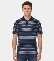 Casa Moda Short Sleeve Striped Polo Shirt - Dark Blue