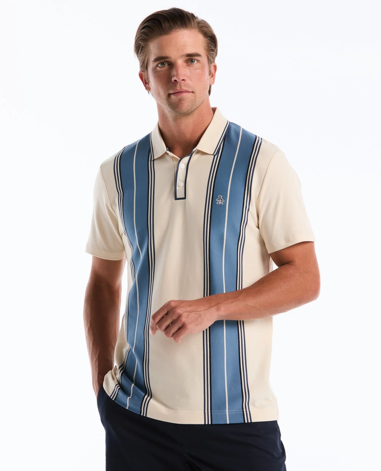 Original Penguin Jacquard Vertical Stripe Polo Shirt - Birch