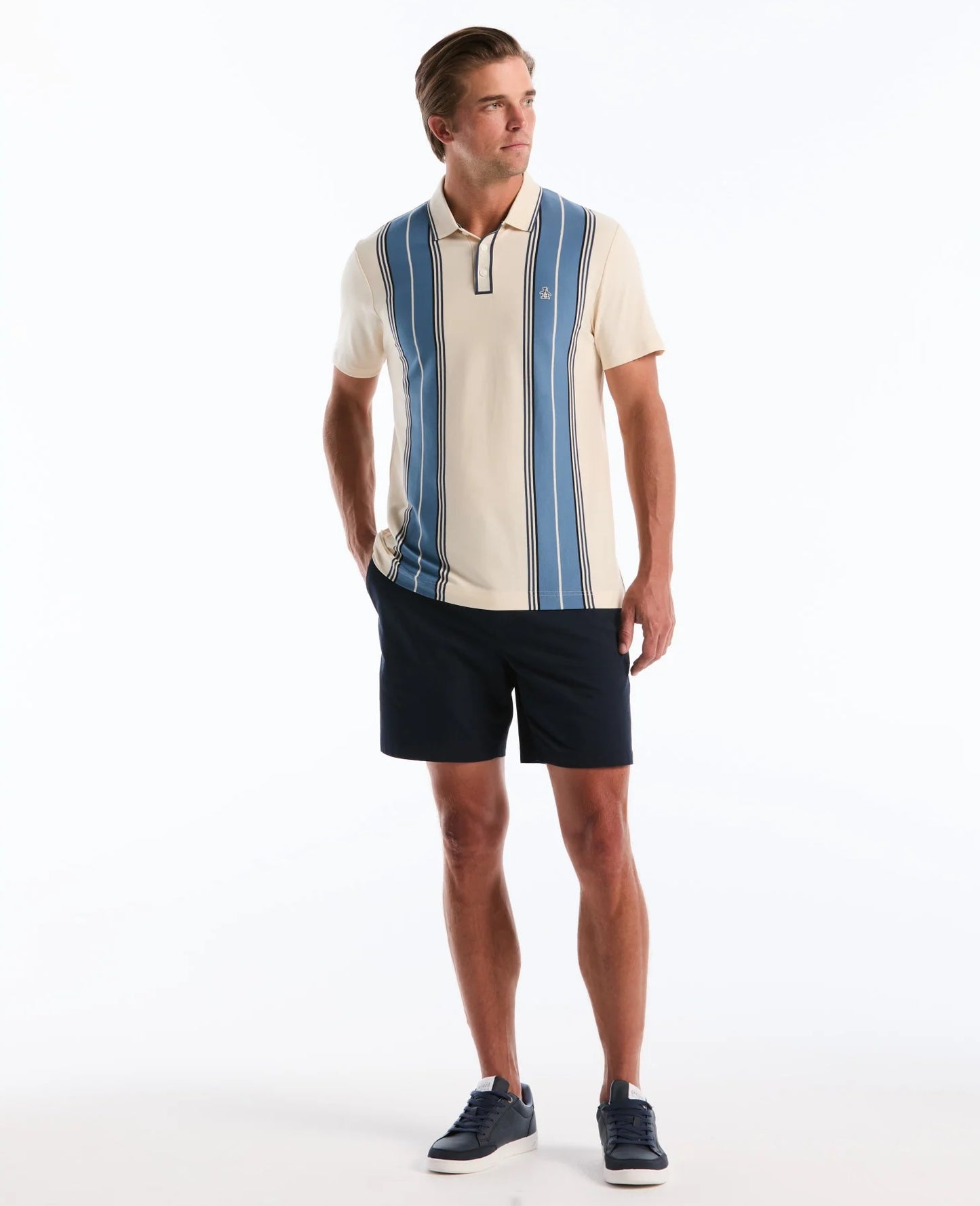 Original Penguin Jacquard Vertical Stripe Polo Shirt - Birch