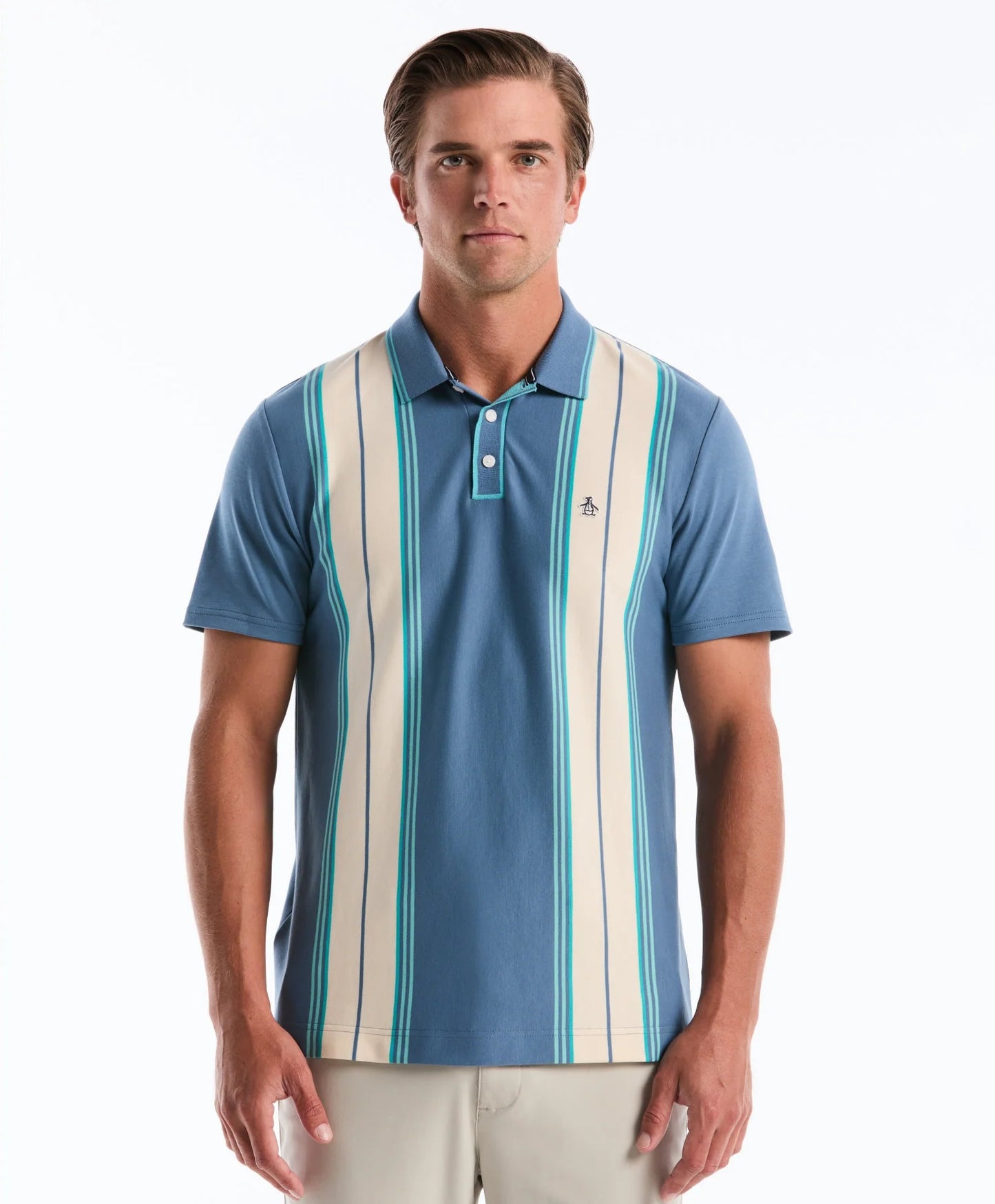 Original Penguin Jacquard Vertical Stripe Polo Shirt - Copen Blue