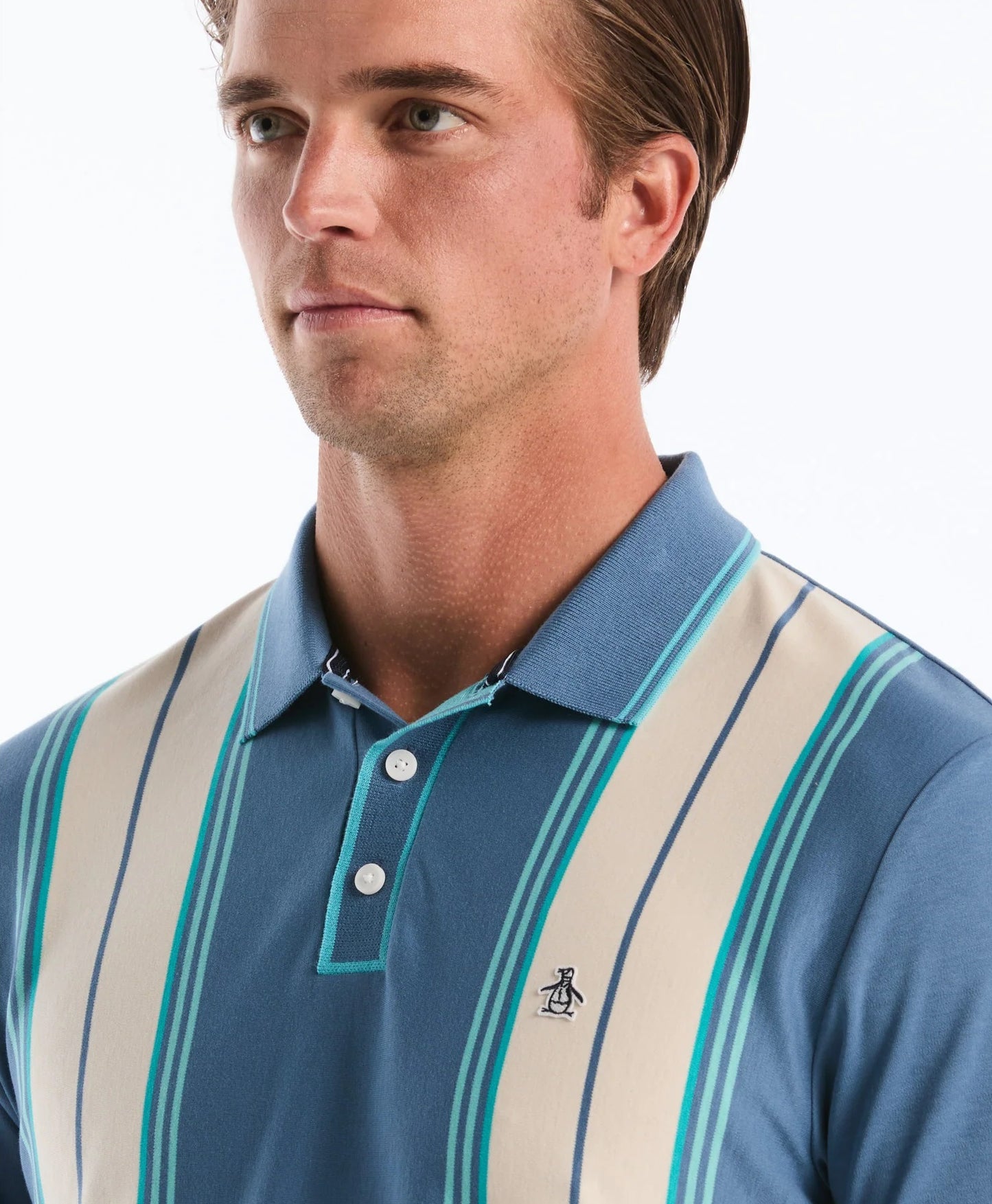 Original Penguin Jacquard Vertical Stripe Polo Shirt - Copen Blue