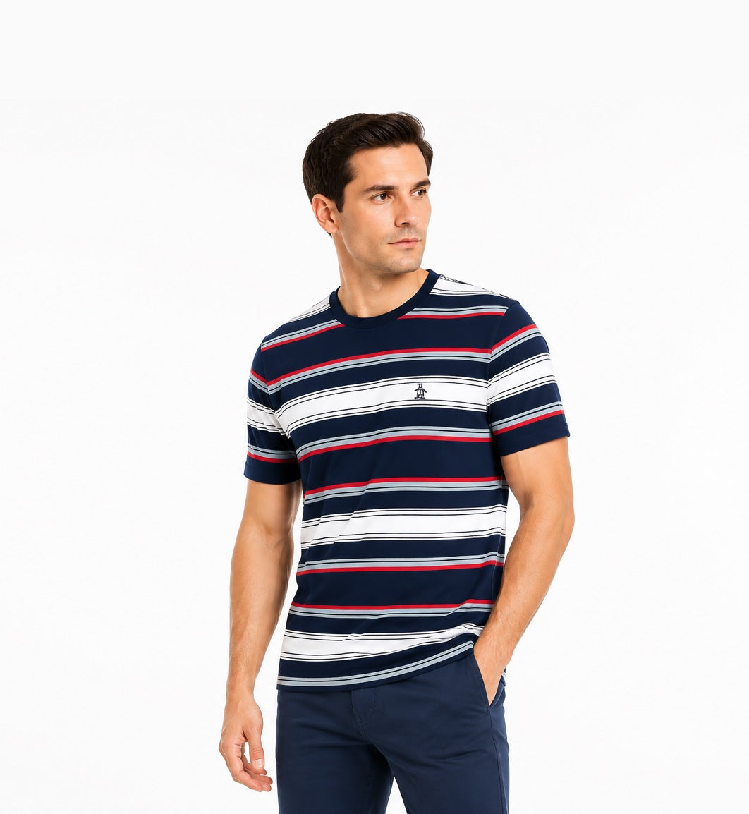 Original Penguin Multi Stripe Jersey Organic Cotton T-Shirt - Dress Blues