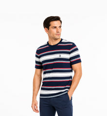 Original Penguin Multi Stripe Jersey Organic Cotton T-Shirt - Dress Blues