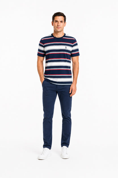 Original Penguin Multi Stripe Jersey Organic Cotton T-Shirt - Dress Blues