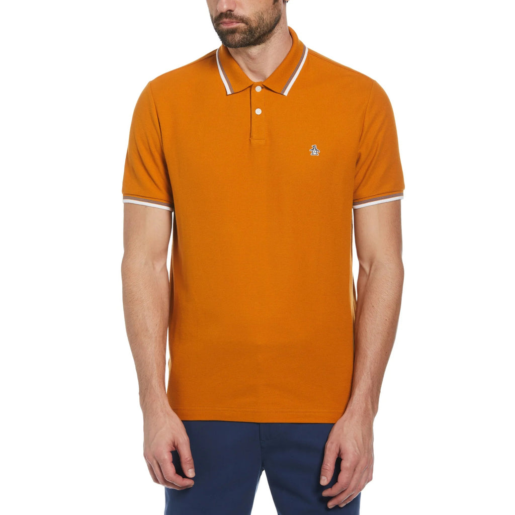 Original Penguin Organic Cotton Tipped Collar Polo Shirt - Sudan Brown