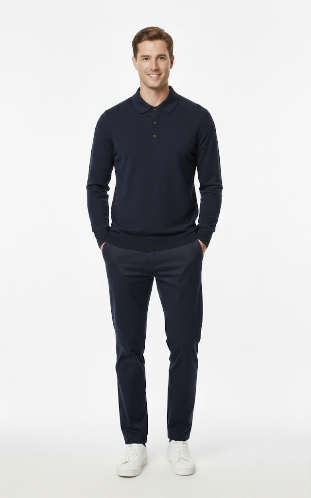 6th Sense Super Long Sleeve Polo Shirt - Navy Blazer