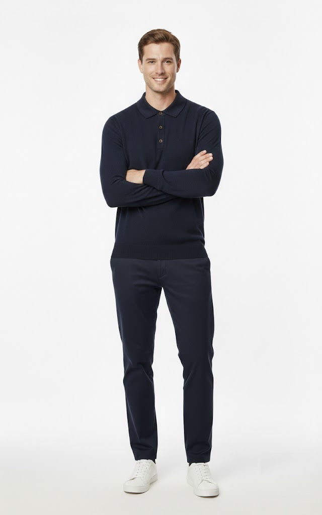 6th Sense Super Long Sleeve Polo Shirt - Navy Blazer