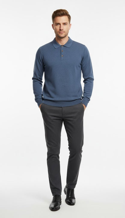 6th Sense Super Long Sleeve Polo Shirt - True Blue