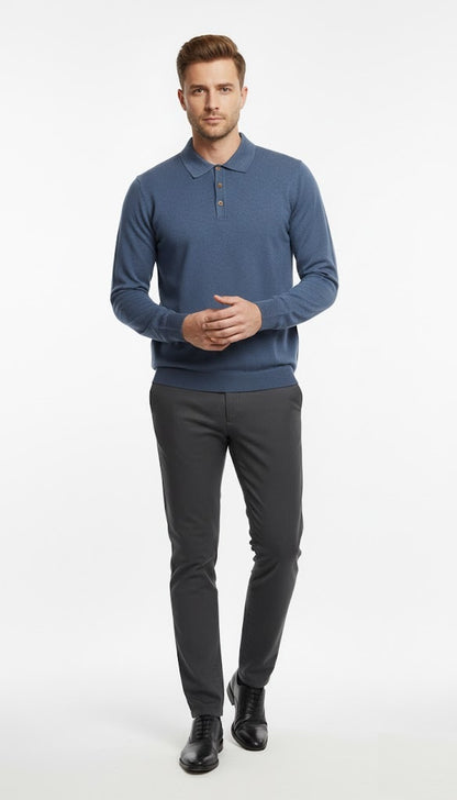 6th Sense Super Long Sleeve Polo Shirt - True Blue