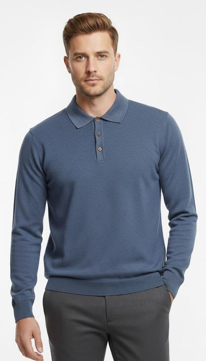 6th Sense Super Long Sleeve Polo Shirt - True Blue