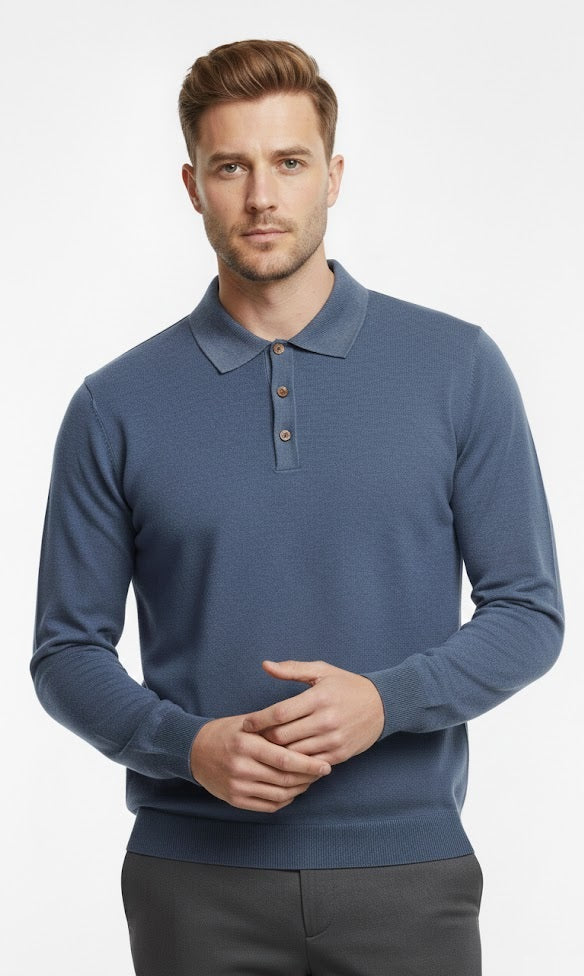 6th Sense Super Long Sleeve Polo Shirt - True Blue