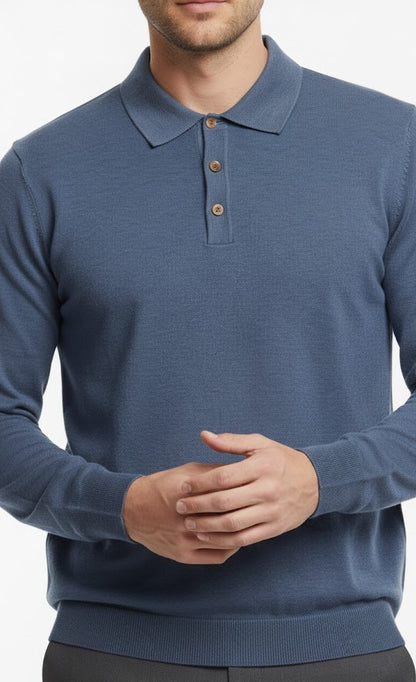 6th Sense Super Long Sleeve Polo Shirt - True Blue