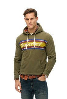 Superdry Venue Logo Stripe Relaxed Hoodie - Khaki Marl