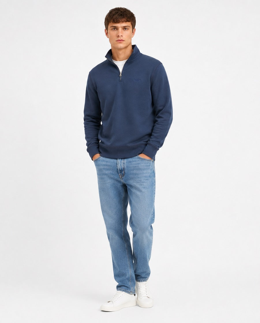 Superdry Essential Serif Logo Half Zip Sweater - Soft Navy