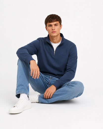 Superdry Essential Serif Logo Half Zip Sweater - Soft Navy