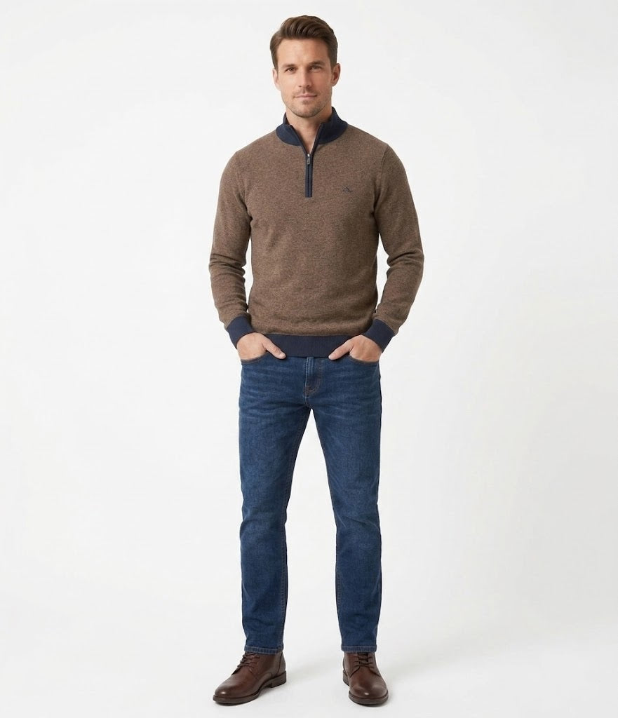 Dario Beltran Half Zip Sweater 630 - Brown
