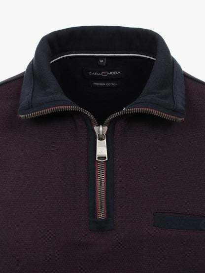 Casa Moda Troyer Half Zip Sweatshirt 433 - Bordeaux Red