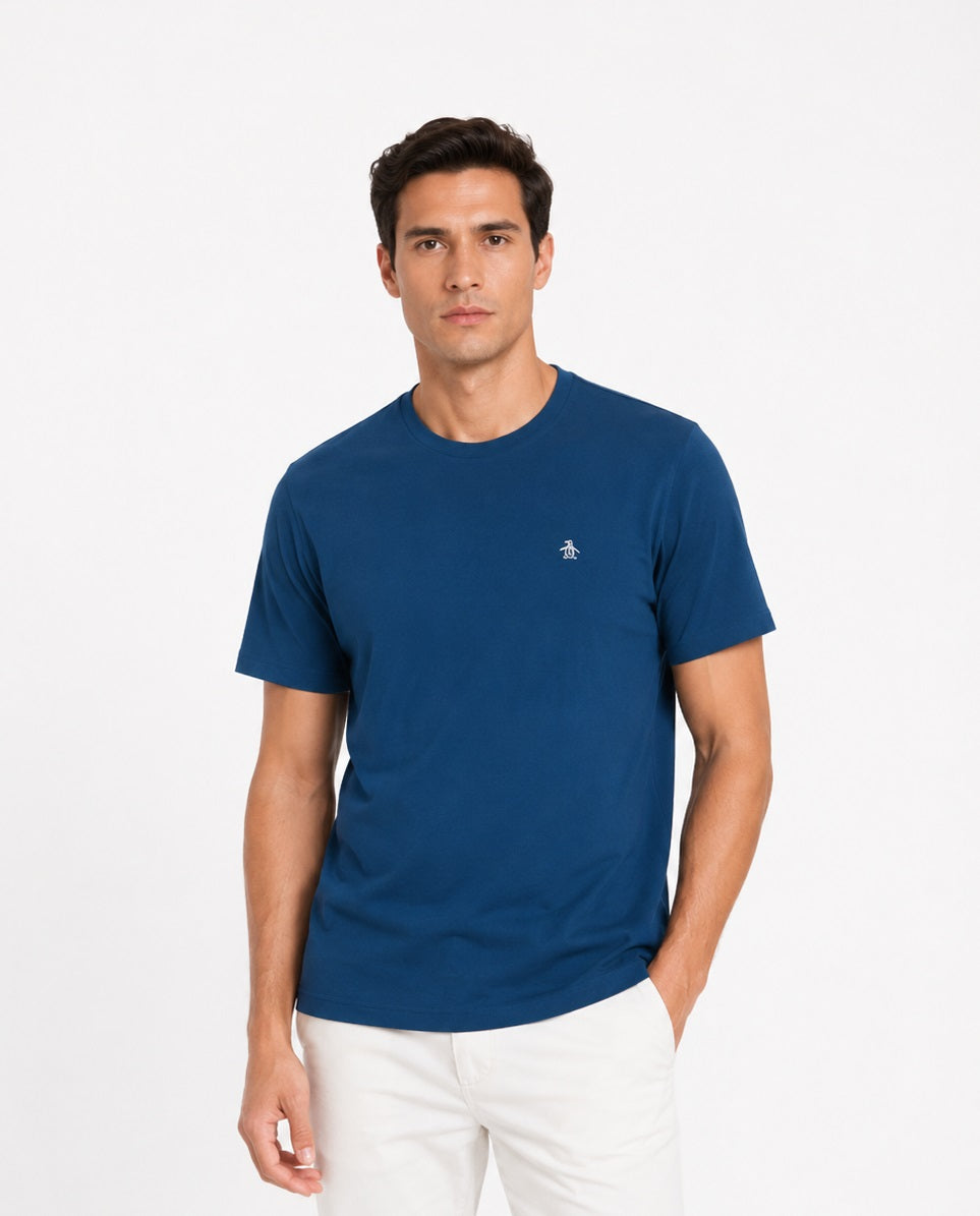 Original Penguin Pin Point Embroidered Logo T-Shirt - Poseidon Blue
