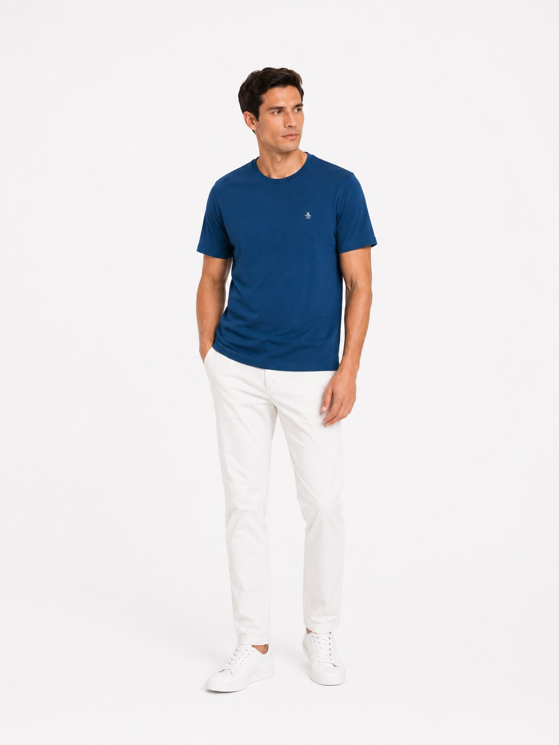 Original Penguin Pin Point Embroidered Logo T-Shirt - Poseidon Blue