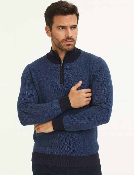 Tom Penn Half Zip Sweater - Navy Blue