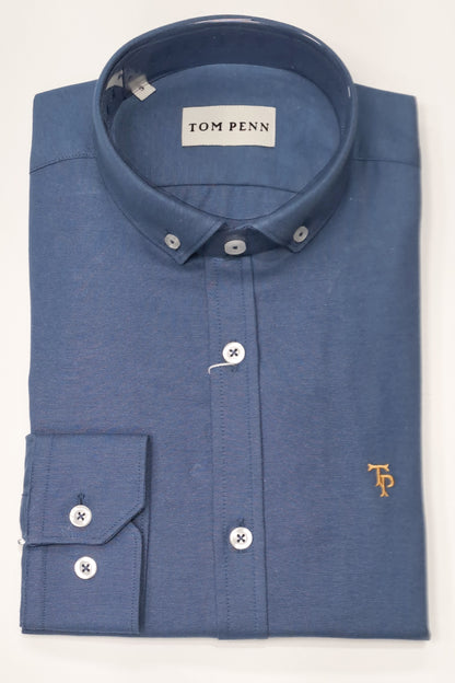 Tom Penn Long Sleeve Oxford Casual Shirt 330 - Marine