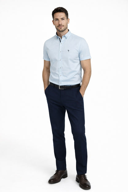 Tom Penn Short Sleeve Oxford Casual Shirt 828 - Ocean